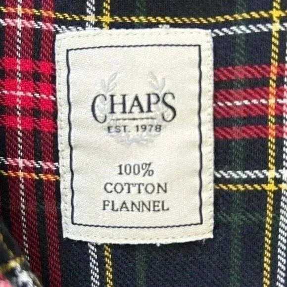 Chaps Men’s Plaid Flannel Long Sleeve Button Down Shirt Red Blue Black Green LG - Picture 10 of 16